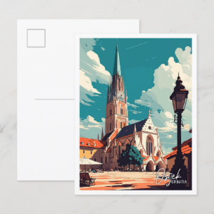 Osijek Croatia Art Vintage Travel Illustration Postcard