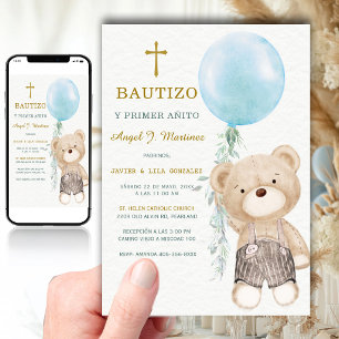 Osito Azul Bautizo Y Primer Anito Nino Invitation