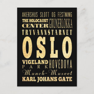 Oslo City of Norway Typography Art Postcard