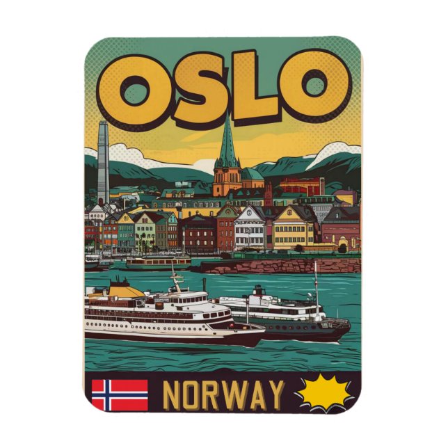 Oslo ferries Norway comic souvenirs and gifts Magnet (Vertical)