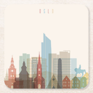 Oslo, Norway City Skyline Square Paper Coaster