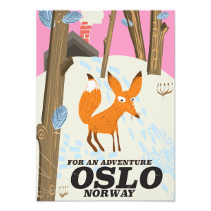 Oslo Norway fox vintage travel poster