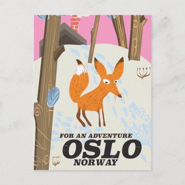 Oslo Norway fox vintage travel poster Postcard (Front)