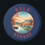 Oslo Norway Retro Distressed Circle Magnet<br><div class="desc">Oslo retro vector travel design. Oslo,  the capital of Norway,  sits on the country’s southern coast at the head of the Oslofjord.</div>