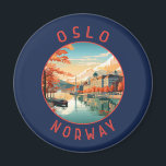 Oslo Norway Retro Distressed Circle Magnet<br><div class="desc">Oslo retro vector travel design. Oslo,  the capital of Norway,  sits on the country’s southern coast at the head of the Oslofjord.</div>