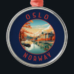 Oslo Norway Retro Distressed Circle Metal Ornament<br><div class="desc">Oslo retro vector travel design. Oslo,  the capital of Norway,  sits on the country’s southern coast at the head of the Oslofjord.</div>
