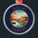 Oslo Norway Retro Distressed Circle Metal Ornament<br><div class="desc">Oslo retro vector travel design. Oslo,  the capital of Norway,  sits on the country’s southern coast at the head of the Oslofjord.</div>