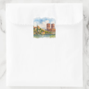 Oslo Norway Watercolor Art Scandinavian Cityscape Square Sticker