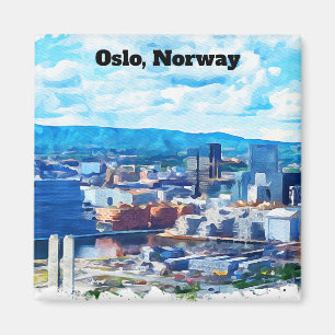 Oslo Norway Watercolor Painting Panorama View Magnet