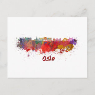 Oslo skyline in watercolor postcard