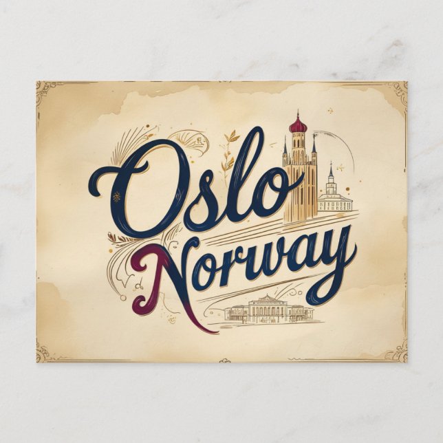Oslo Vintage Skyline Postcard (Front)