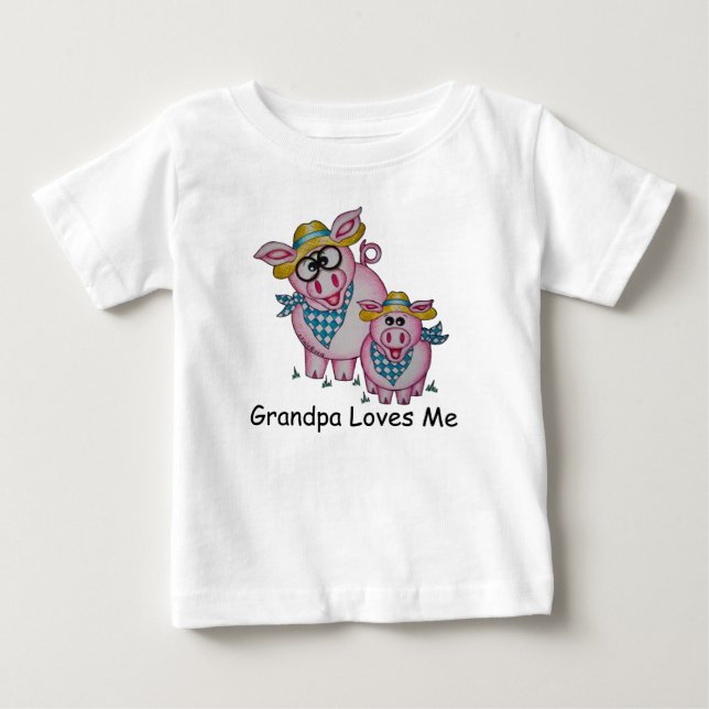 OSo Cute "Grandpa Loves Me" Piggy Baby Romper T-Shirt (Front)