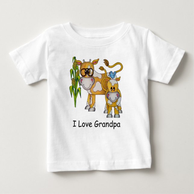 OSO Cute "I Love Grandpa" Cow Baby Romper Baby T-Shirt (Front)