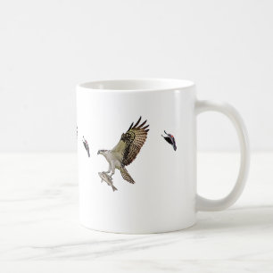 Osprey being chased by a red winged blackbird coffee mug