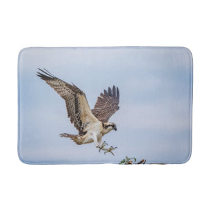 Osprey landing in the nest bath mat