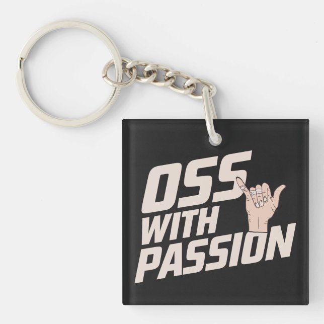 Oss With Passion Brazilian Jiu Jitsu Martial Arts Key Ring (Front)