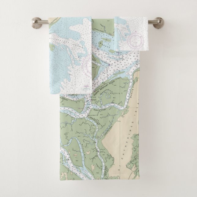 Ossabaw and St Catherines Sounds Chart 11511 Bath Towel Set (Insitu)