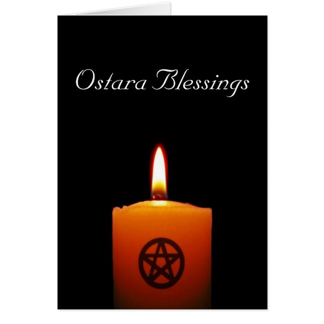 Ostara Blessings Pagan Candle with Pentacle Card (Front)