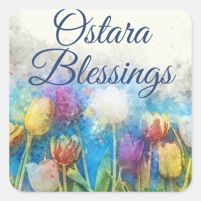 Ostara Blessings Tulips Pagan Wiccan Sabbat Square Sticker (Front)