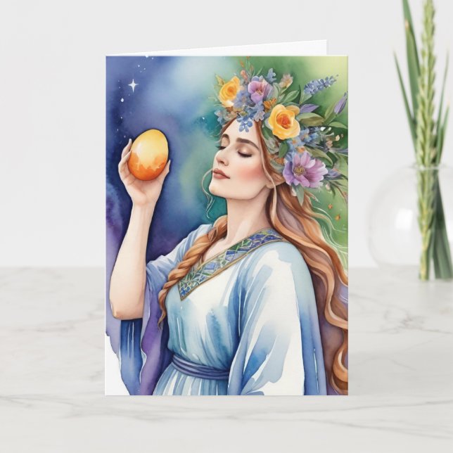 Ostara Goddess Spring Equinox Sabbat Wicca Holiday Card (Front)