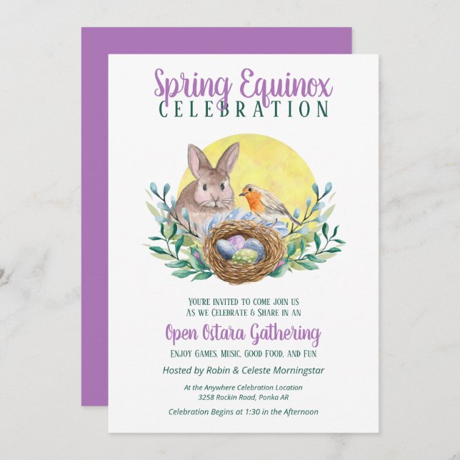 Ostara Spring Equinox Bunny & Bird Nest Sabbat Invitation (Front/Back)
