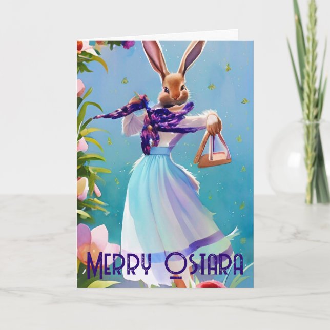 Ostara Spring Equinox Bunny Pagan Easter Holiday Card (Front)