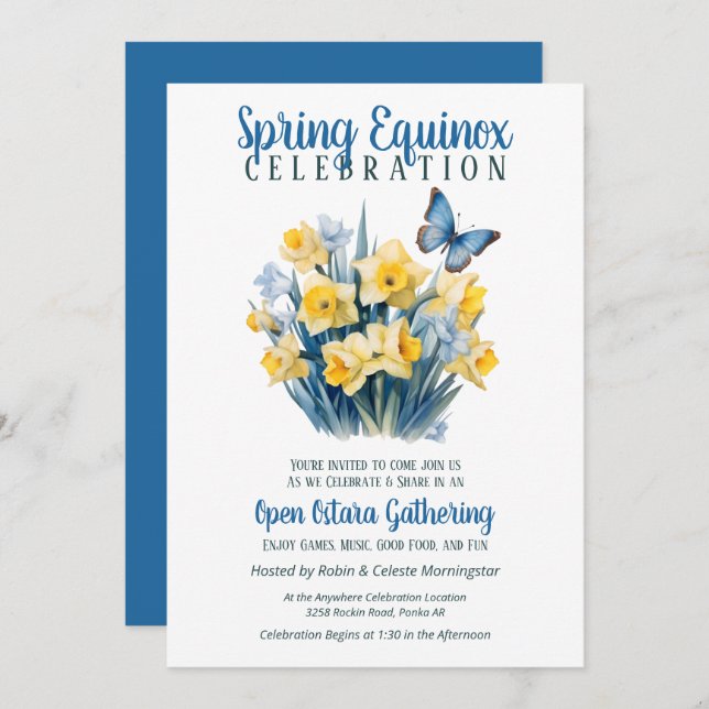 Ostara Spring Equinox Daffodil Butterfly Sabbat Invitation (Front/Back)