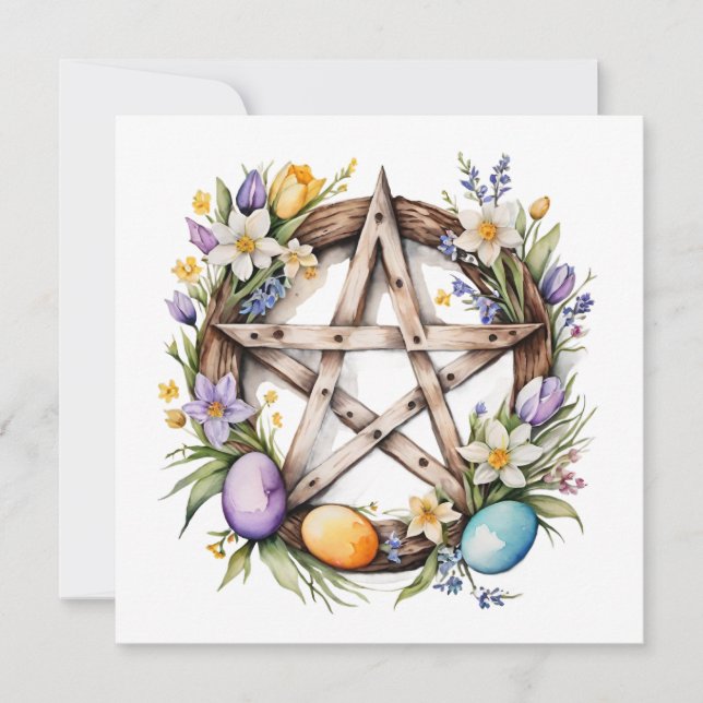 Ostara Star Pentacle Spring Equinox Eostre Wicca Holiday Card (Front)