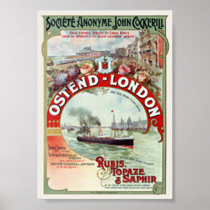 Ostend - London Belgium Vintage Poster 1900