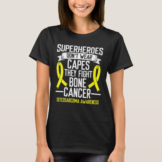 Osteosarcoma Awareness Yellow Ribbon Fighter Bone T-Shirt (Front)