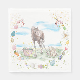 Oster Seviette mit Pferde und Hasen Illustration Napkin
