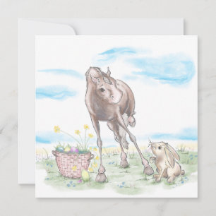 Osterkarte mit Pferd und Osterhase, süsse Tiere Holiday Card