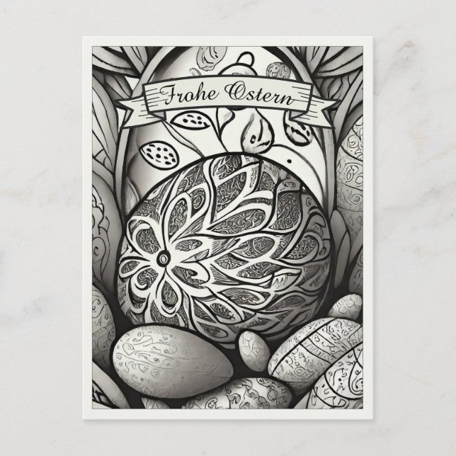 Ostermotiv monochrome Cartoon mit Ostereier 97330 Holiday Postcard (Front)