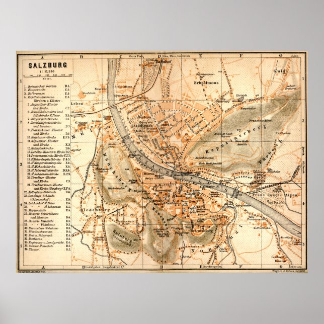 " Österreich: 1911 Salzburg - Detailierte Karte... Poster (Front)