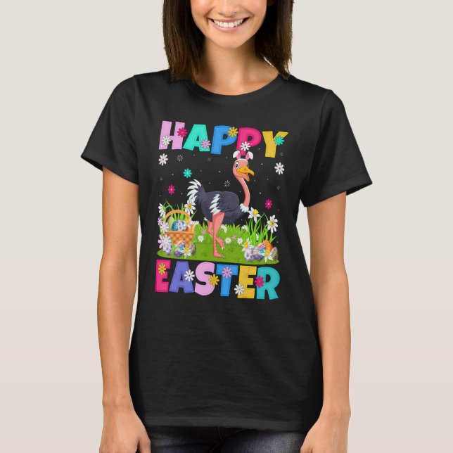 Ostrich Bird  Happy Easter Bunny Ostrich Easter Su T-Shirt (Front)