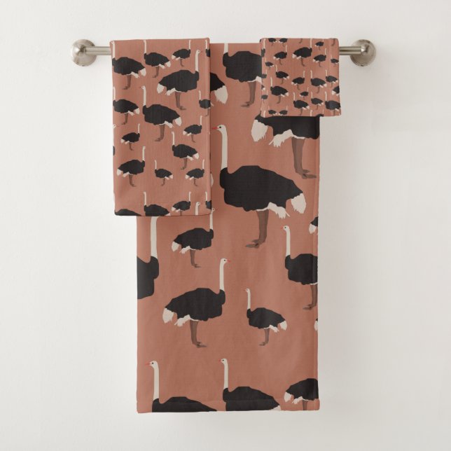 Ostrich Bird Illustration Pattern Bath Towel Set (Insitu)