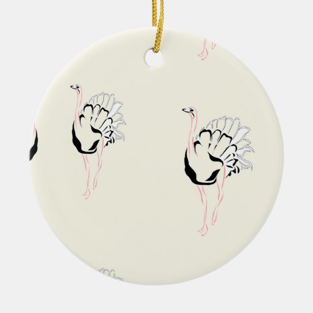 ostrich bird on brown ceramic ornament (Front)