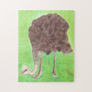 Ostrich Bird Watercolor Painting CherylsArt Puzzle