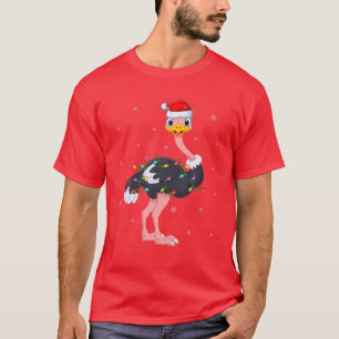 Ostrich Bird Xmas Lighting Santa Hat Ostrich Chris T-Shirt