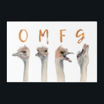 Ostrich Birds Watercolor Painting | Gold OMFG Acrylic Wall Art<br><div class="desc">This is a watercolor painting of ostriches with transitioning emotions from calm to a meltdown. There are letters on top of each ostriches that reads “OMFG” in faux gold foil.</div>