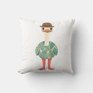 Ostrich Bowler Hat Throw Pillow Tropical Leaf