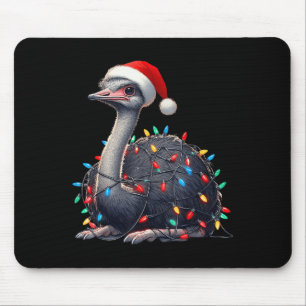 Ostrich Christmas Lights Funny Santa Hat Merry Xma Mouse Pad