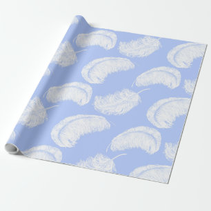Ostrich feathers on periwinkle blue background wrapping paper