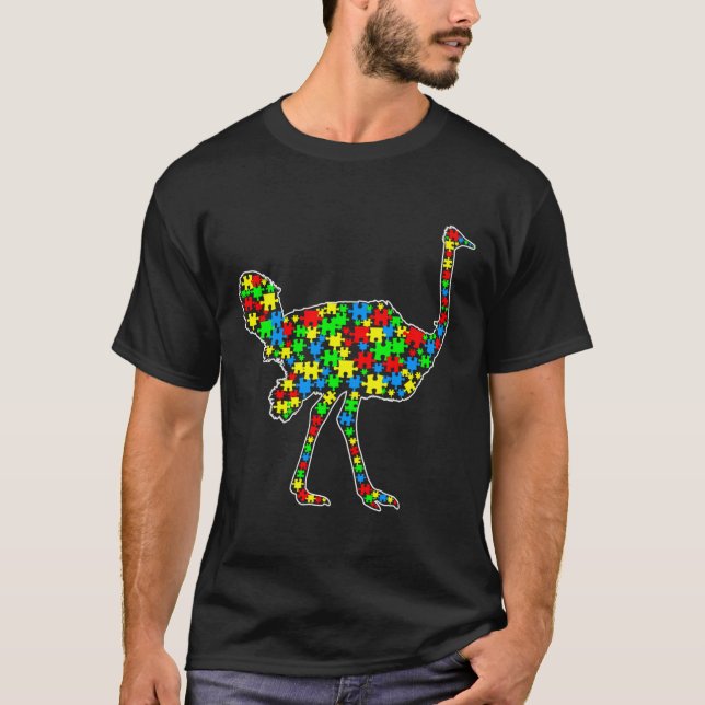 Ostrich Funny Puzzle Animals Autism Awareness T-Shirt (Front)