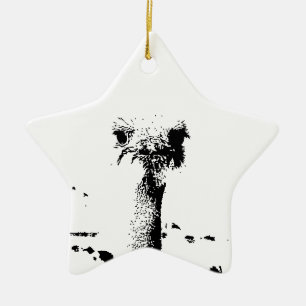 Ostrich Head in Pen and Ink Ceramic Tree Decoration