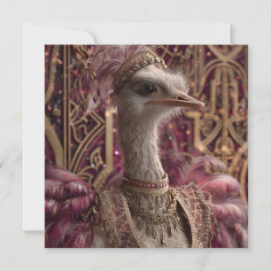 Ostrich in Ornate Royal Gown and Crown Holiday Card