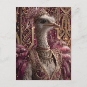 Ostrich in Ornate Royal Gown and Crown Holiday Postcard