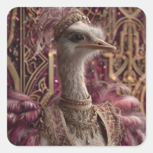 Ostrich in Ornate Royal Gown and Crown Square Sticker