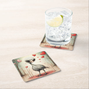 Ostrich Love 2 Square Paper Coaster