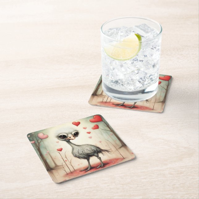 Ostrich Love 2 Square Paper Coaster (Insitu)